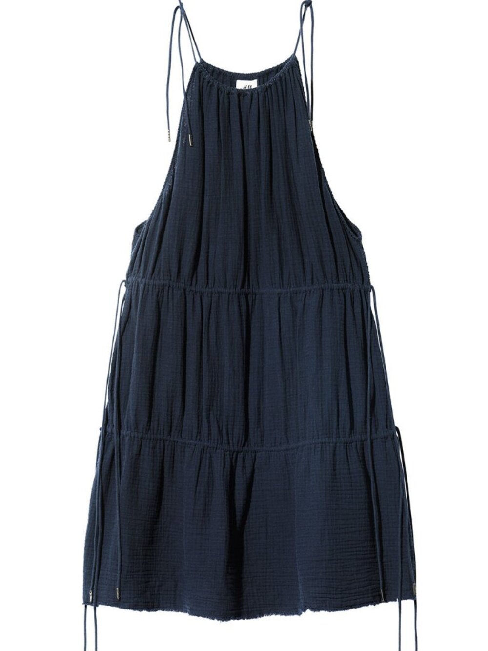 H&M Studio Navy Tiered Tie-Strap Summer Cotton Halter Slip Dress Bohemian blue